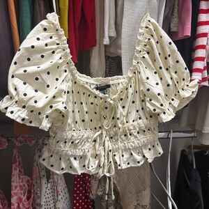 Polka Dot Puff Sleeve Top